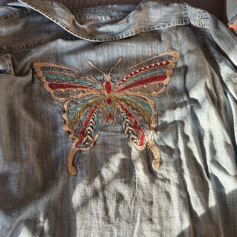 Embroidered Butterfly Denim Blouse